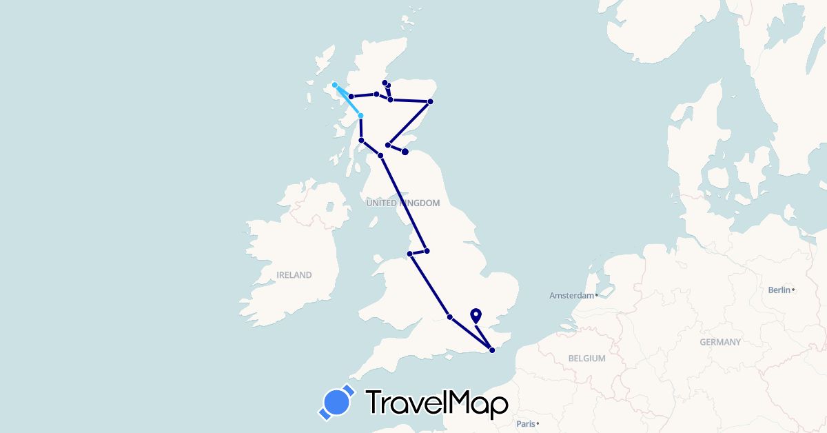 TravelMap itinerary: driving, plane, boat in United Kingdom (Europe)